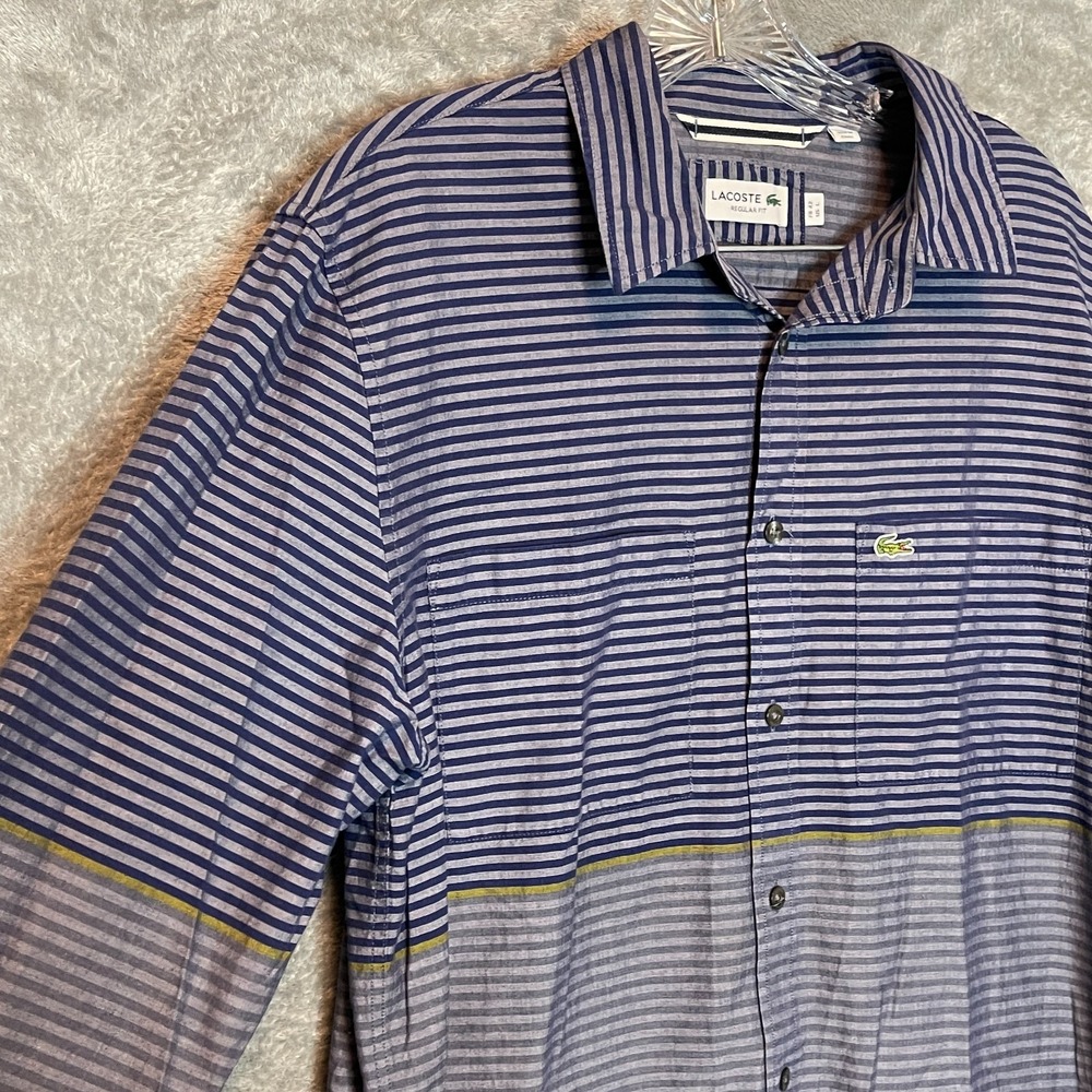 Lacoste Men Regular Fit Striped Colorblock Button Shirt L Cotton Preppy Smart